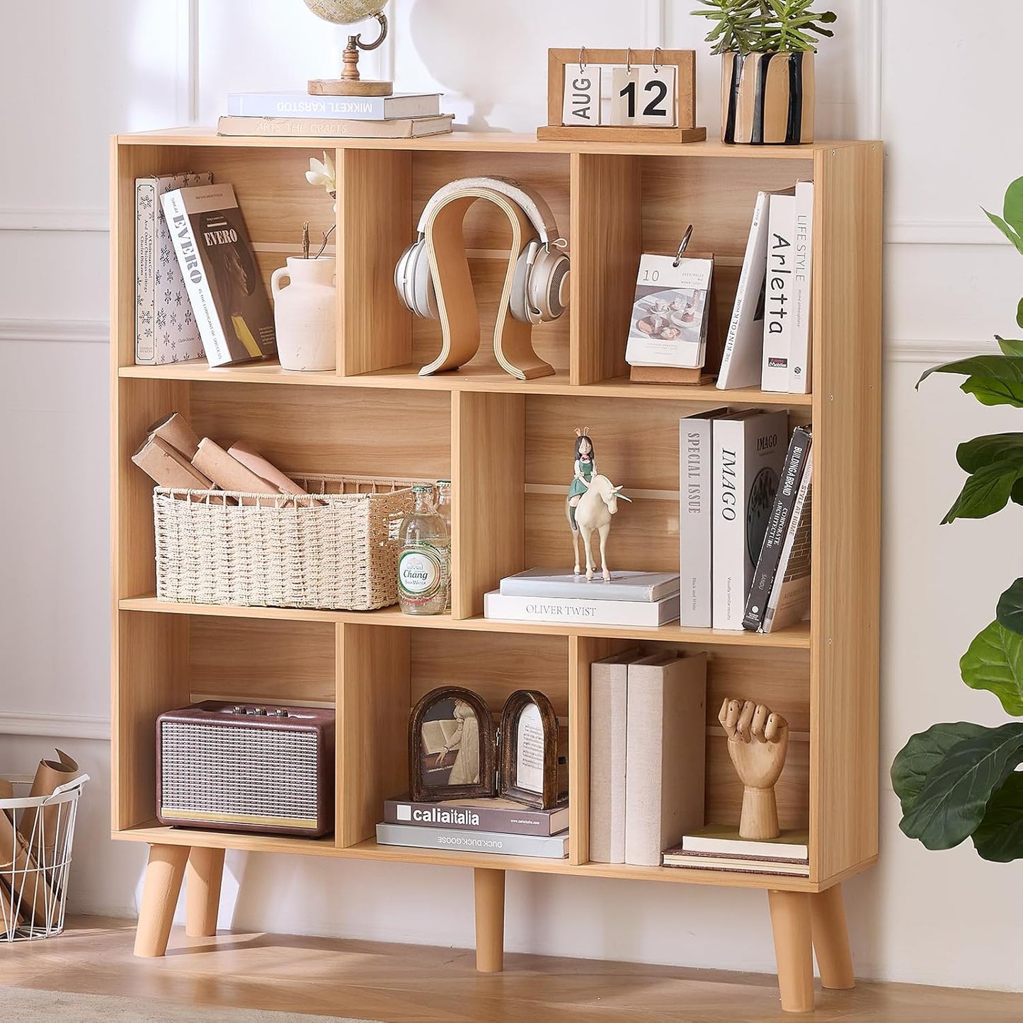 Natural 3 Tier Bookshelf with Legs for Modern Home Decor