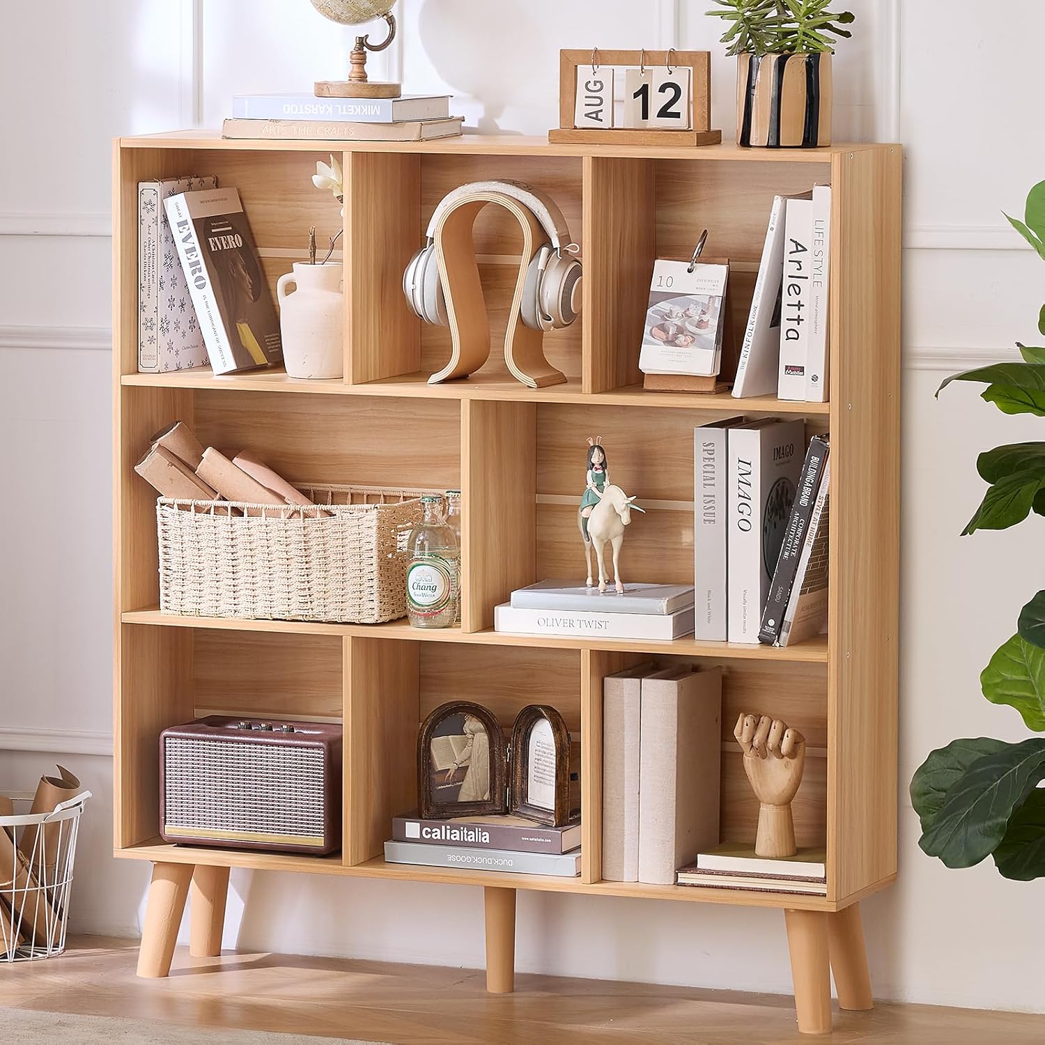 Natural 3 Tier Bookshelf with Legs for Modern Home Decor