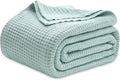 100% Cotton Waffle Blanket Queen Size for Women - Mint 90x90 in