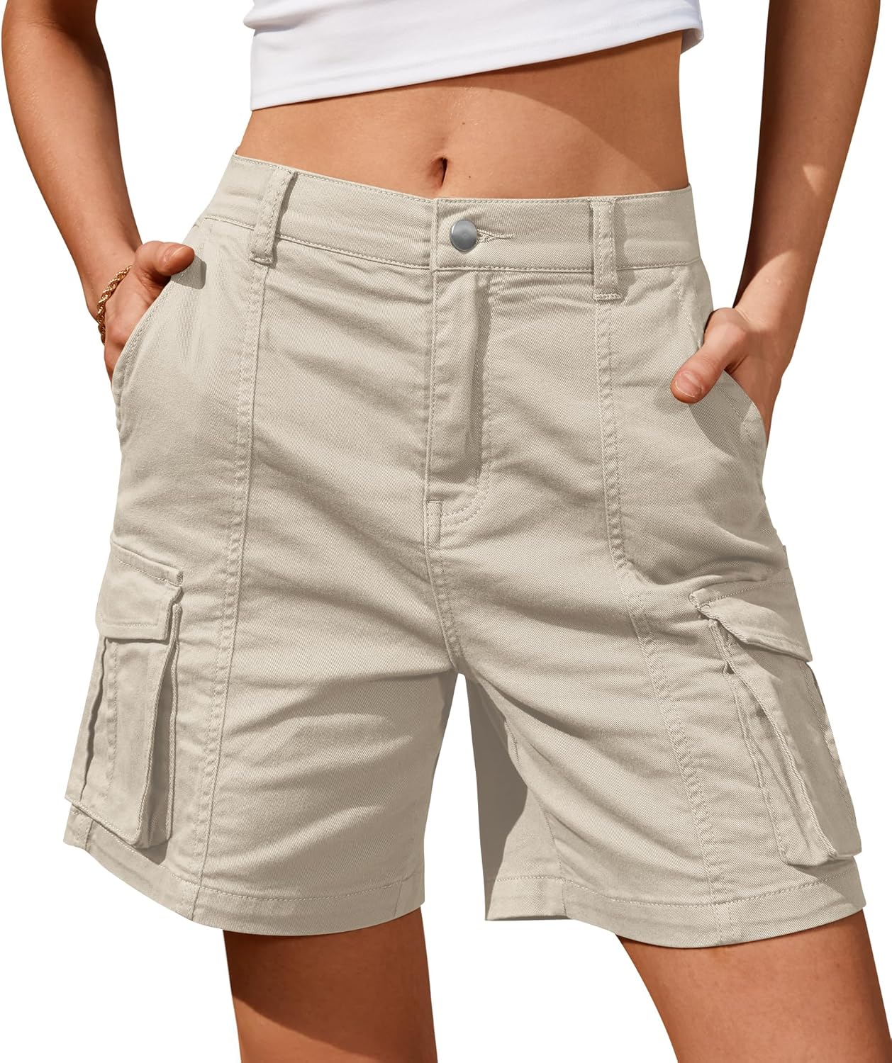 IVIR Bermuda Shorts for Women - Comfy Cargo Knee Length Style