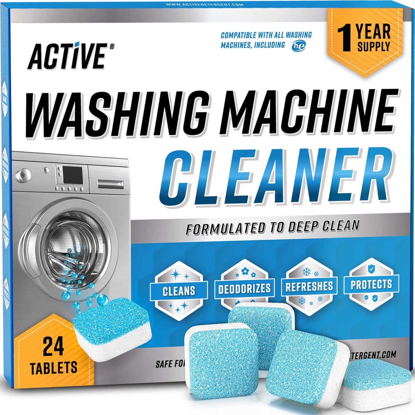 24-Pack Eco-Friendly Washer Cleaner Tablets - Deep Clean & Deodorize Drums