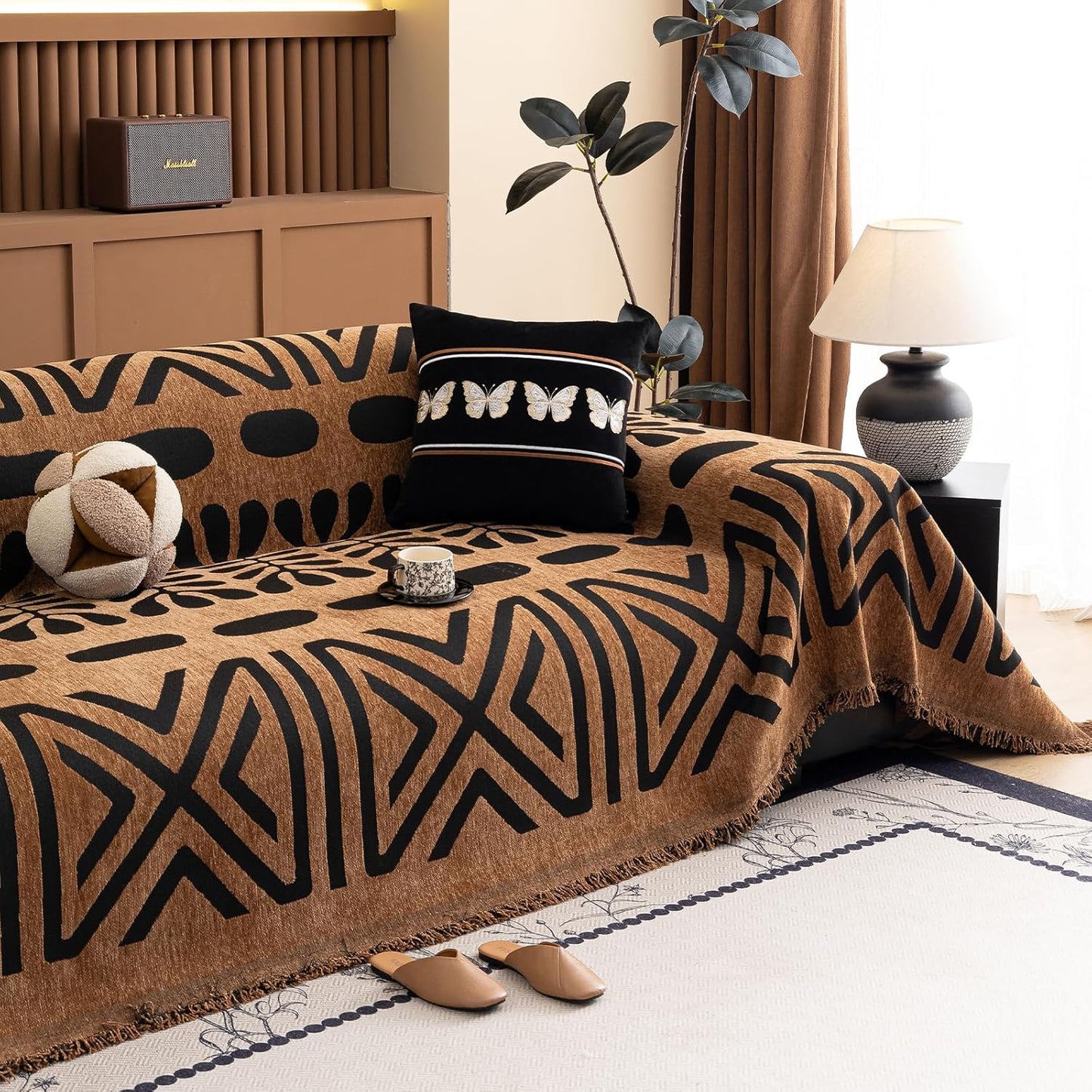 Boho Couch Cover for Pets - Stylish Chenille Sofa Protector