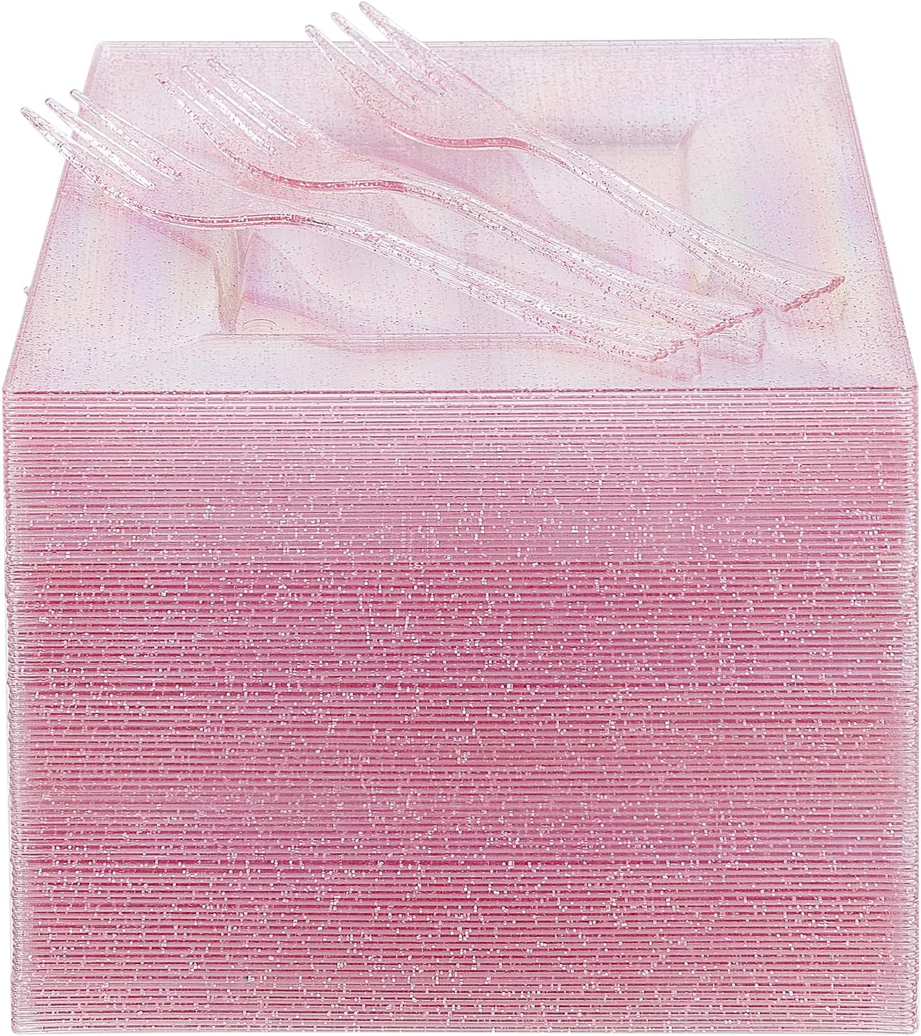 200 Pcs Pink Dessert Plates and Forks for Elegant Parties