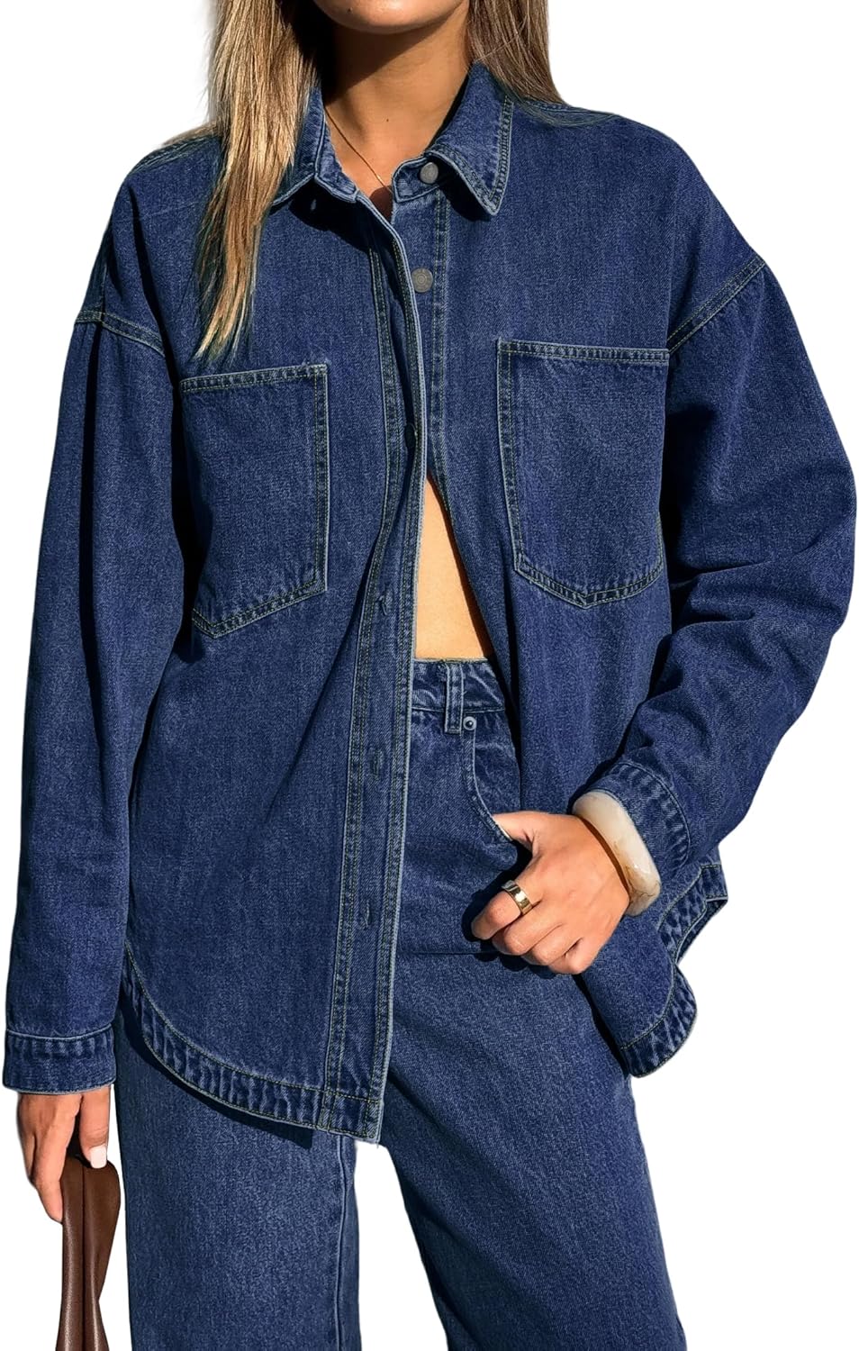 EMMIOL Women Denim Shirts Oversized Long Sleeve Blouse 2025