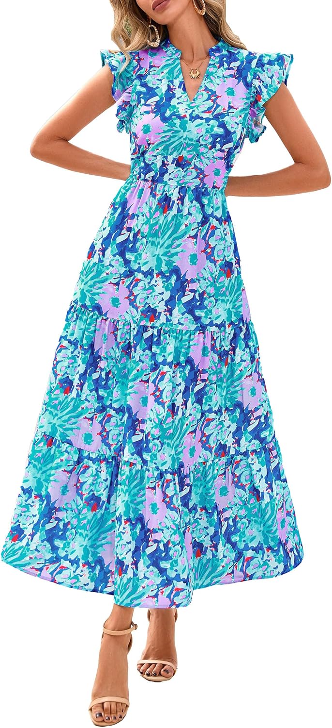 PRETTYGARDEN Women's Summer Floral Midi Dress for Beach Vacation