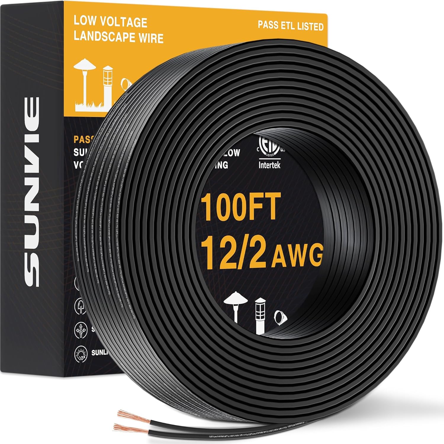 SUNVIE 100FT 12 Gauge Low Voltage Wire for Landscape Lighting