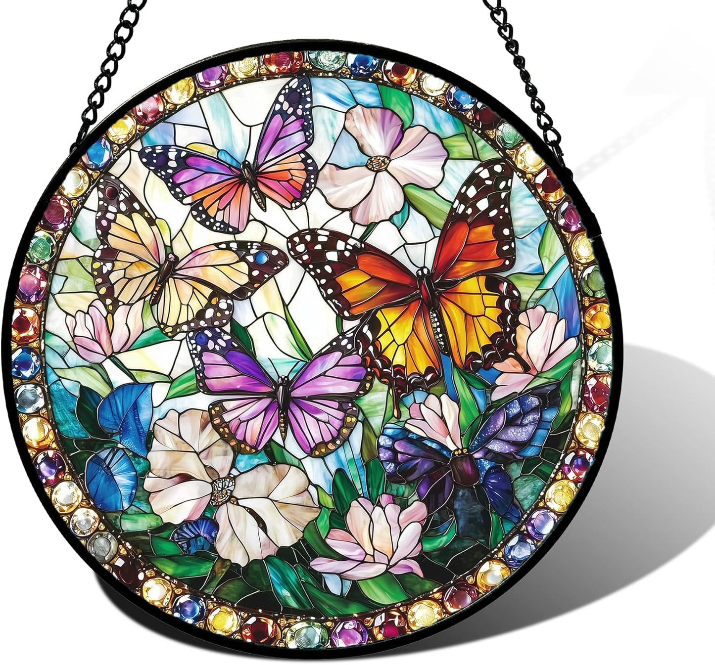 Stained Glass Window Hanging by Sun Catcher - Colorful Decor