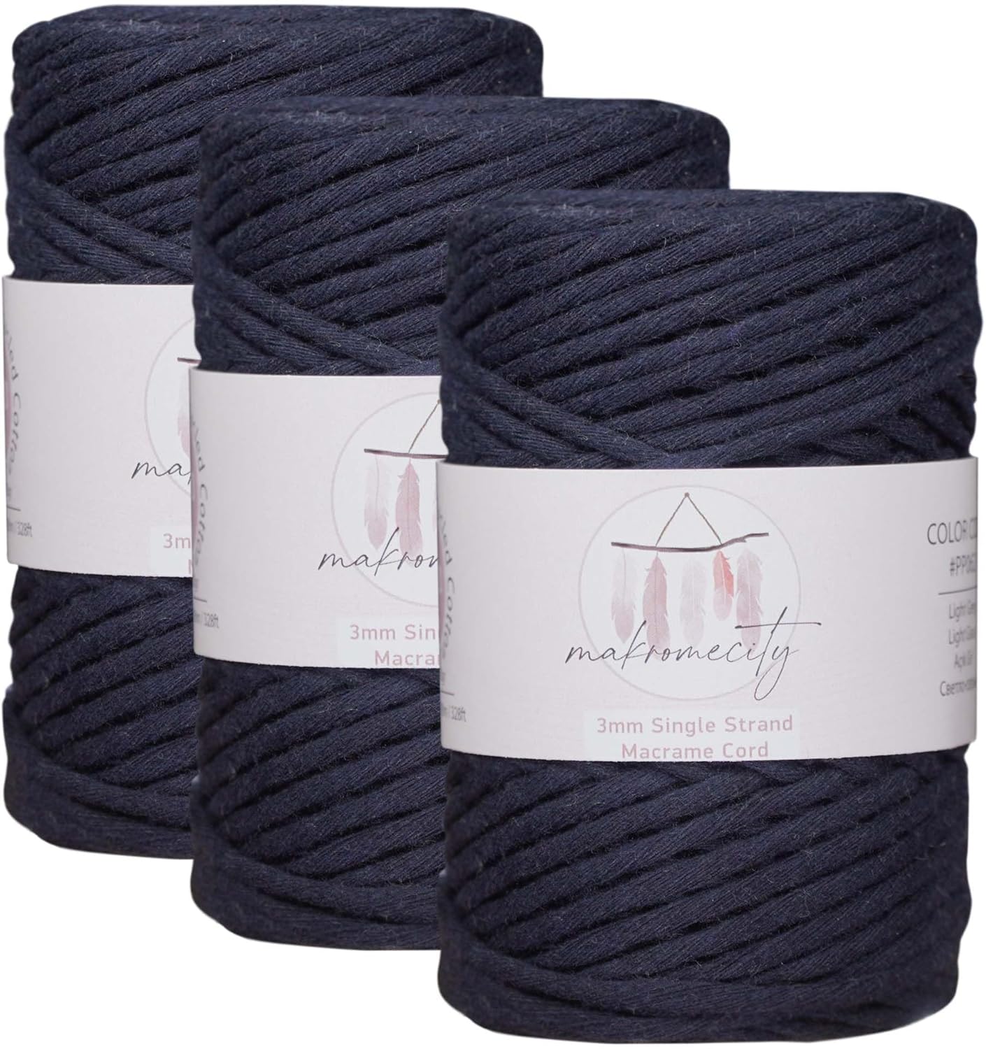 3 Skeins of 3mm Single Strand Macrame Cord for Crafts