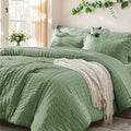 Zzlpp King Comforter Set 7 Pieces in Sage Green Seersucker