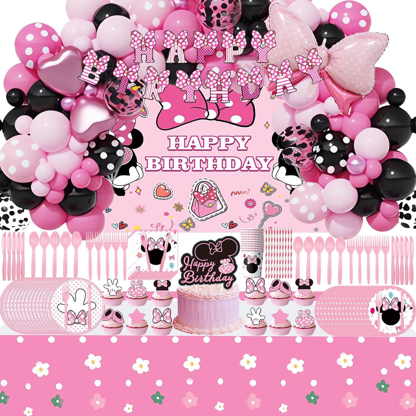 288 PCS Pink Mouse Birthday Decorations for Magical Parties