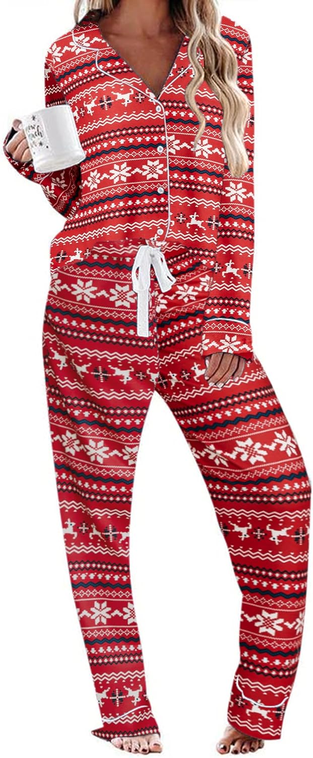 Ekouaer Women's Pajamas Long Sleeve Sleepwear Set for Comfort