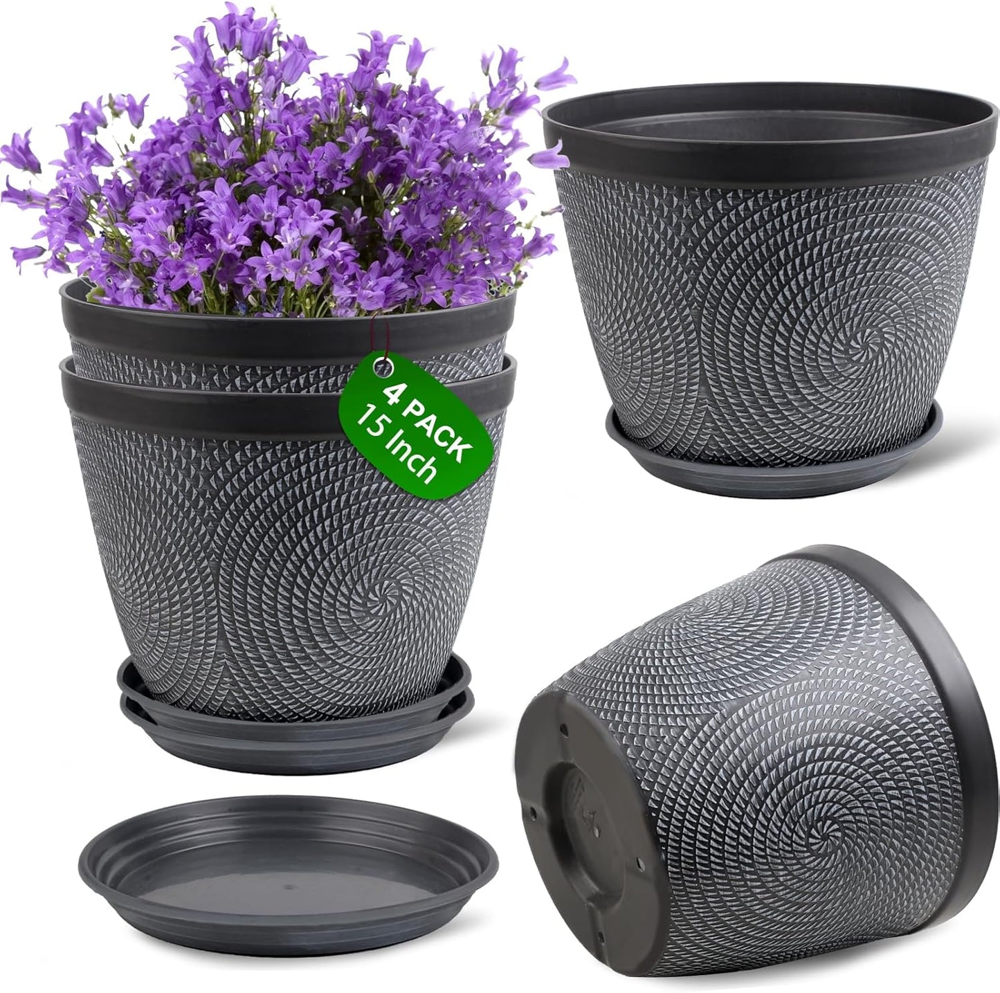 15 Inch Large Planter Pot Set of 4 for Indoor Outdoor Plants