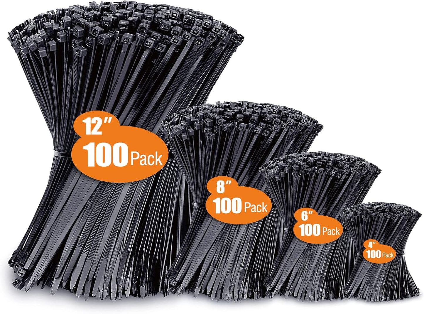 400 Pack Black Zip Ties by ANOSON - UV Resistant Assorted Sizes