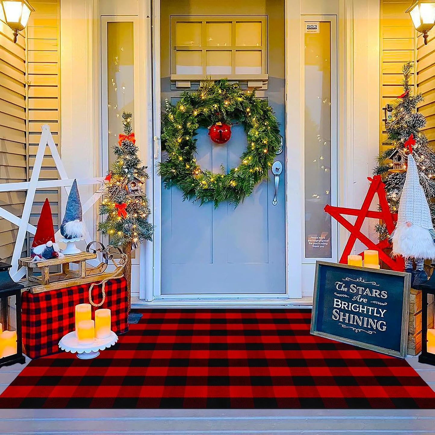 Ckorzen Red and Black Plaid Rug for Christmas and Halloween Decor