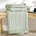 Striped Knit Throw Blanket 50x60 in Sage Green & White - Soft Chenille