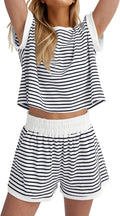 Women Summer 2 Piece Lounge Sets Striped Short Sleeve Tee (Style H5N7)