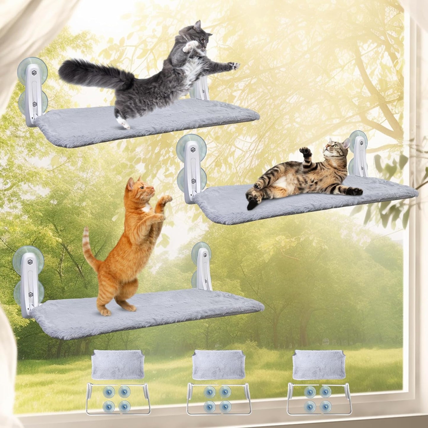 L&W BROS. 3Pc Heavy Duty Cat Window Perch for Large Cats