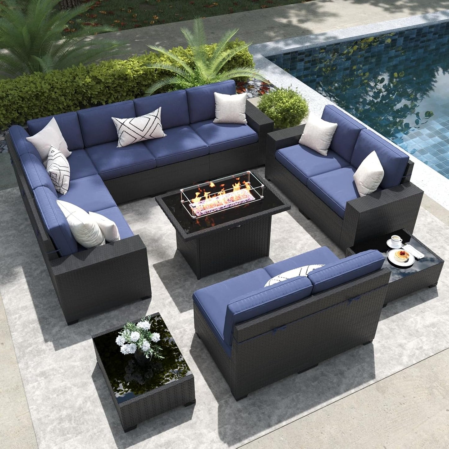 LayinSun 13 Pieces Outdoor Patio Furniture Set with Fire Pit