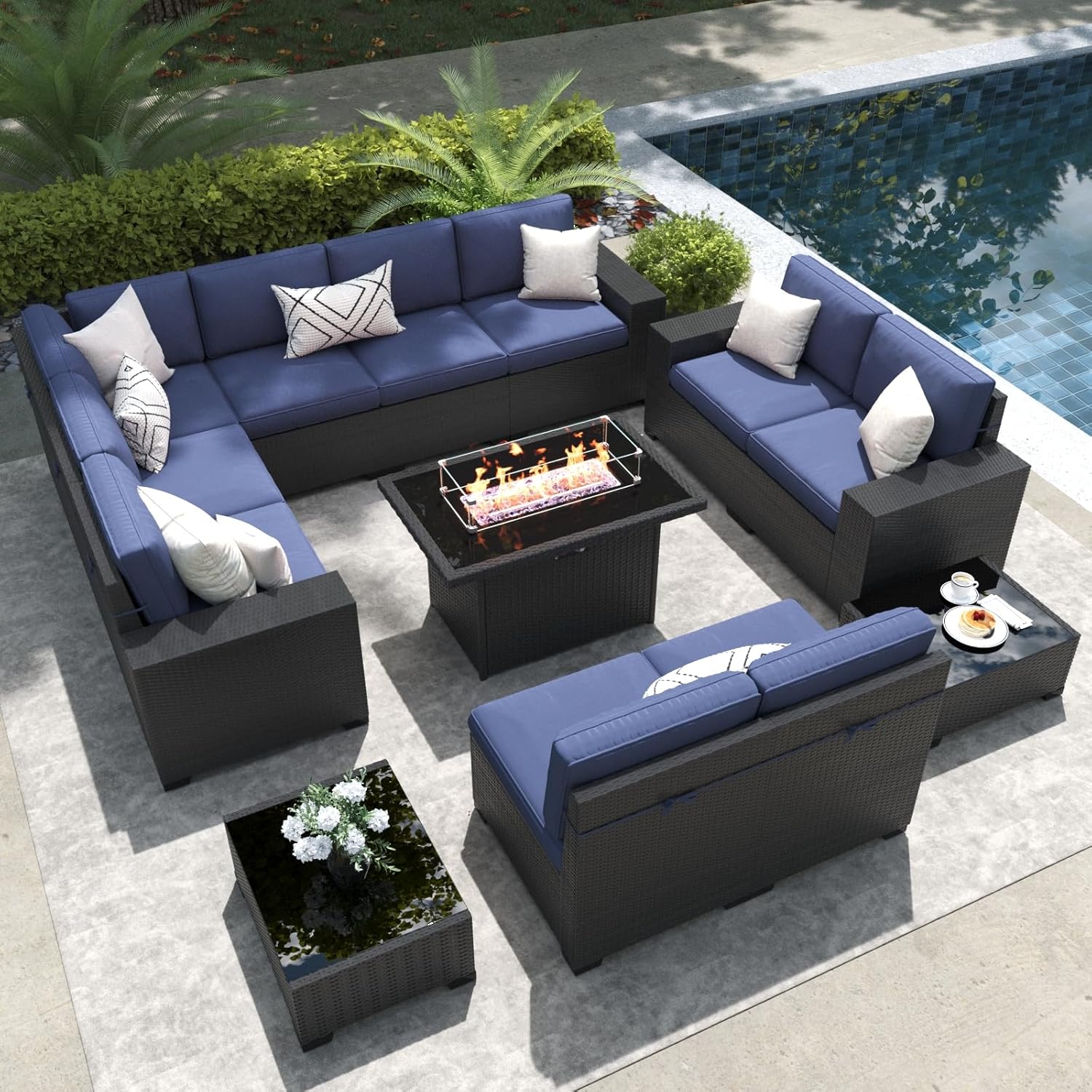 LayinSun 13 Pieces Outdoor Patio Furniture Set with Fire Pit