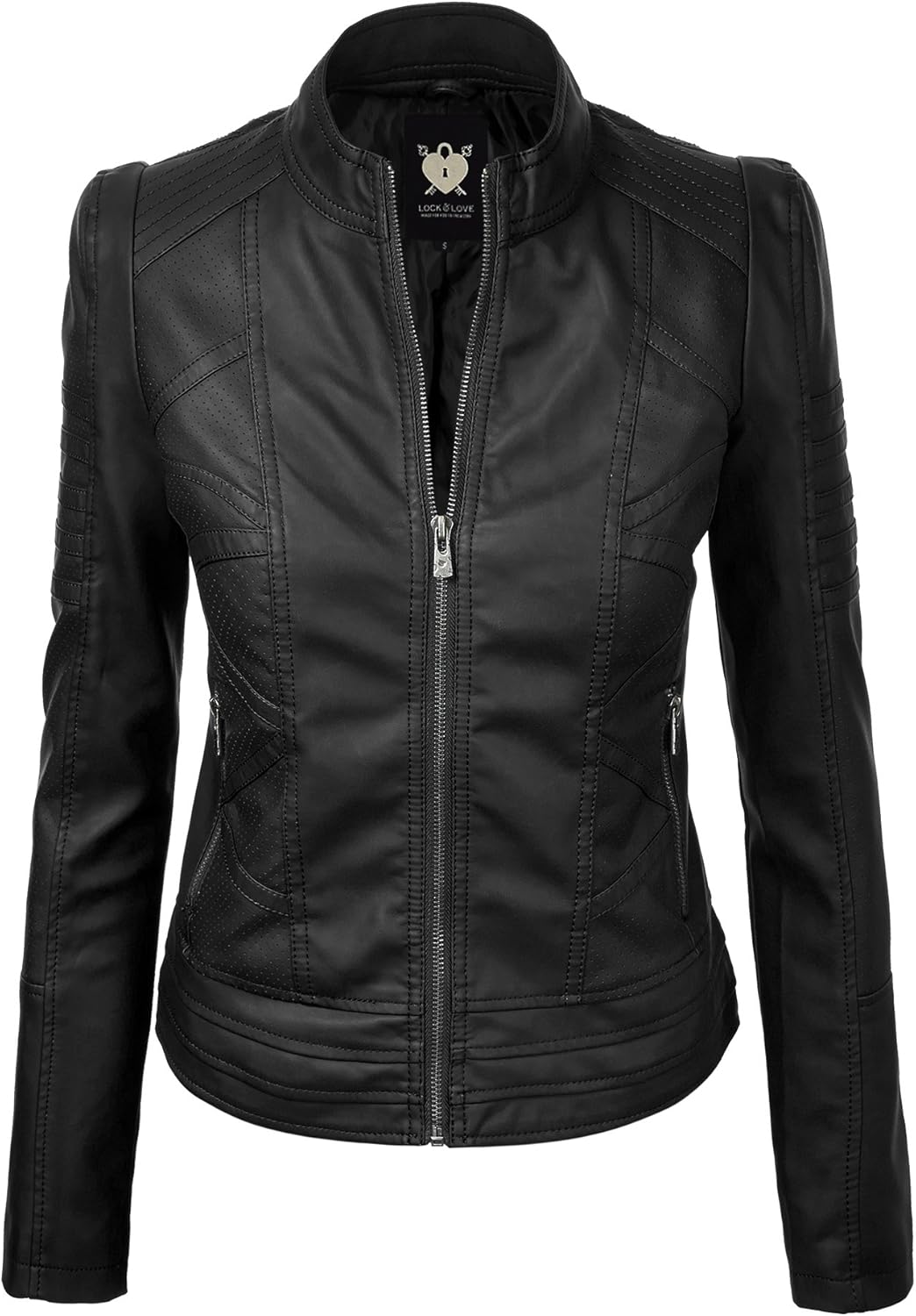Lock and Love Slim Fit Stylish Vegan Leather Moto Jacket for Women