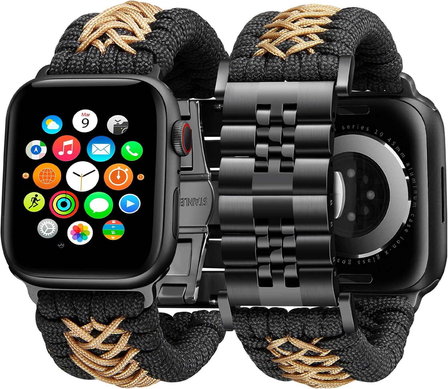 BINLUN Braided Paracord Stainless Steel Sport Watch Strap