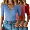 Riyiper Half Sleeve Ribbed Cotton V Neck Tee - Slim Summer Fit