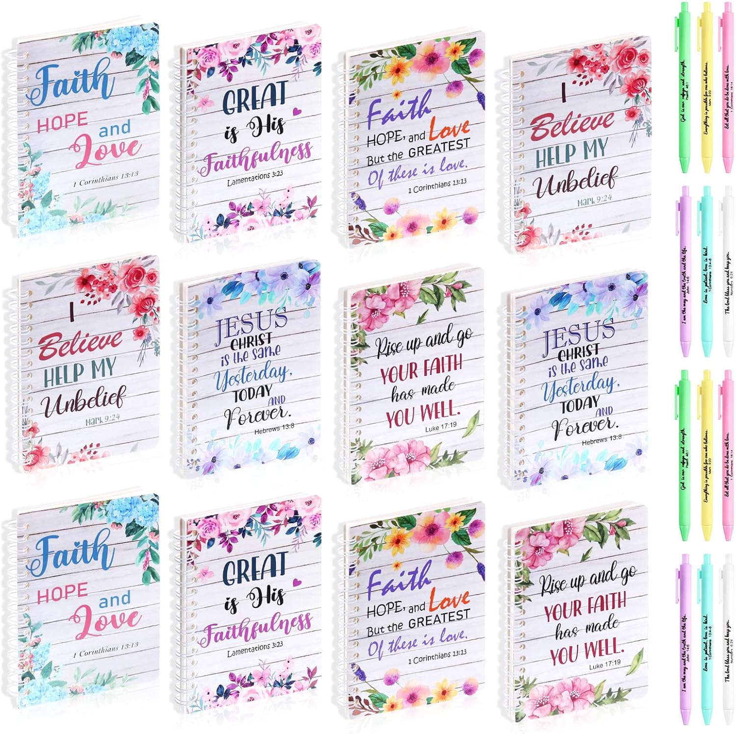 Christian Floral Spiral Notebooks Set - Inspiring Bible Verses