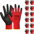 Safety Work Gloves PU Coated 12 Pairs - Breathable Smooth Grip
