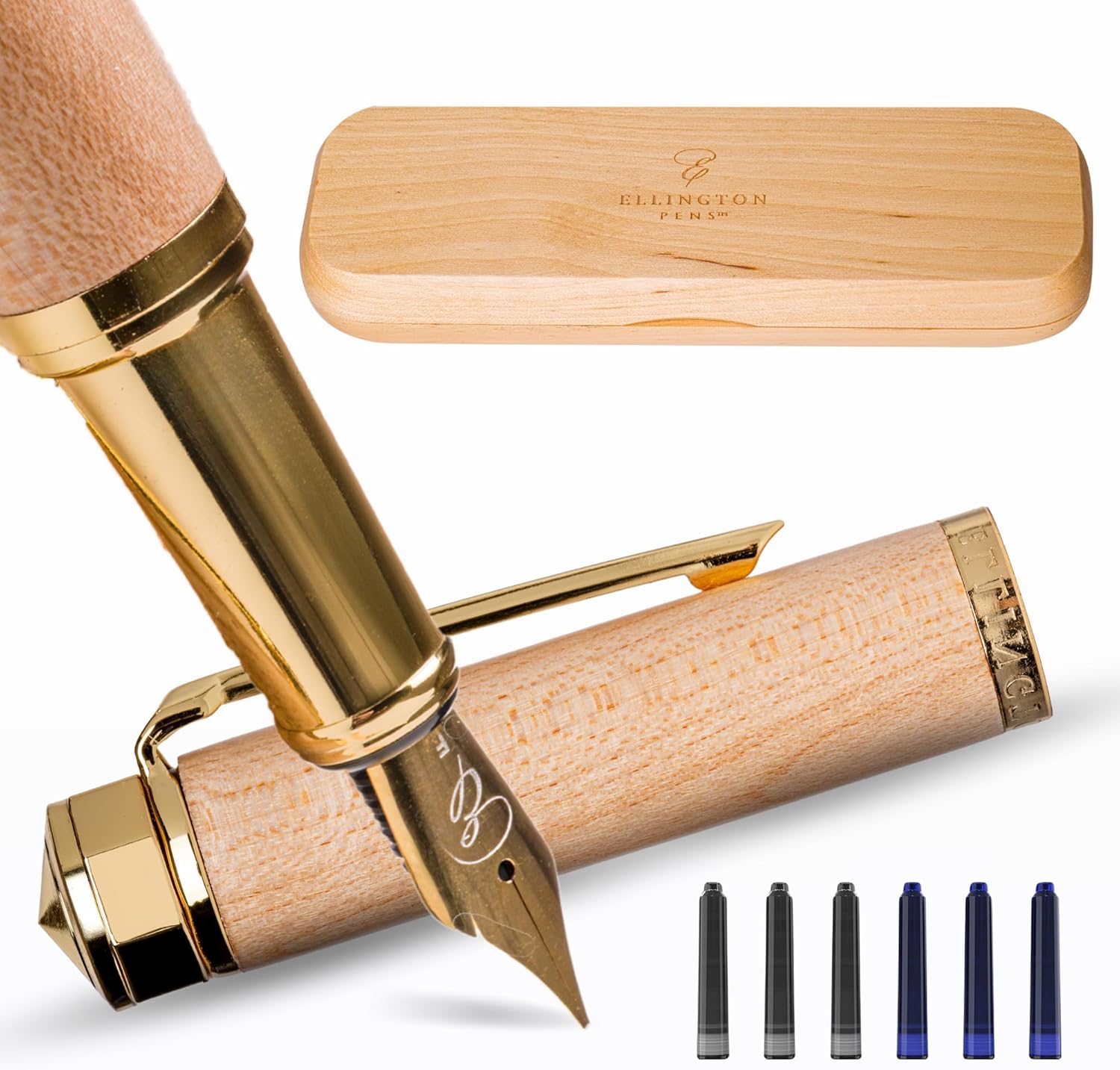 Elegant Wood Fountain Pen Set for Writing and Calligraphy