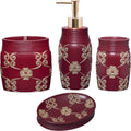 Elegant Rose Burgundy 4pc Bathroom Accessory Set - Classic Design