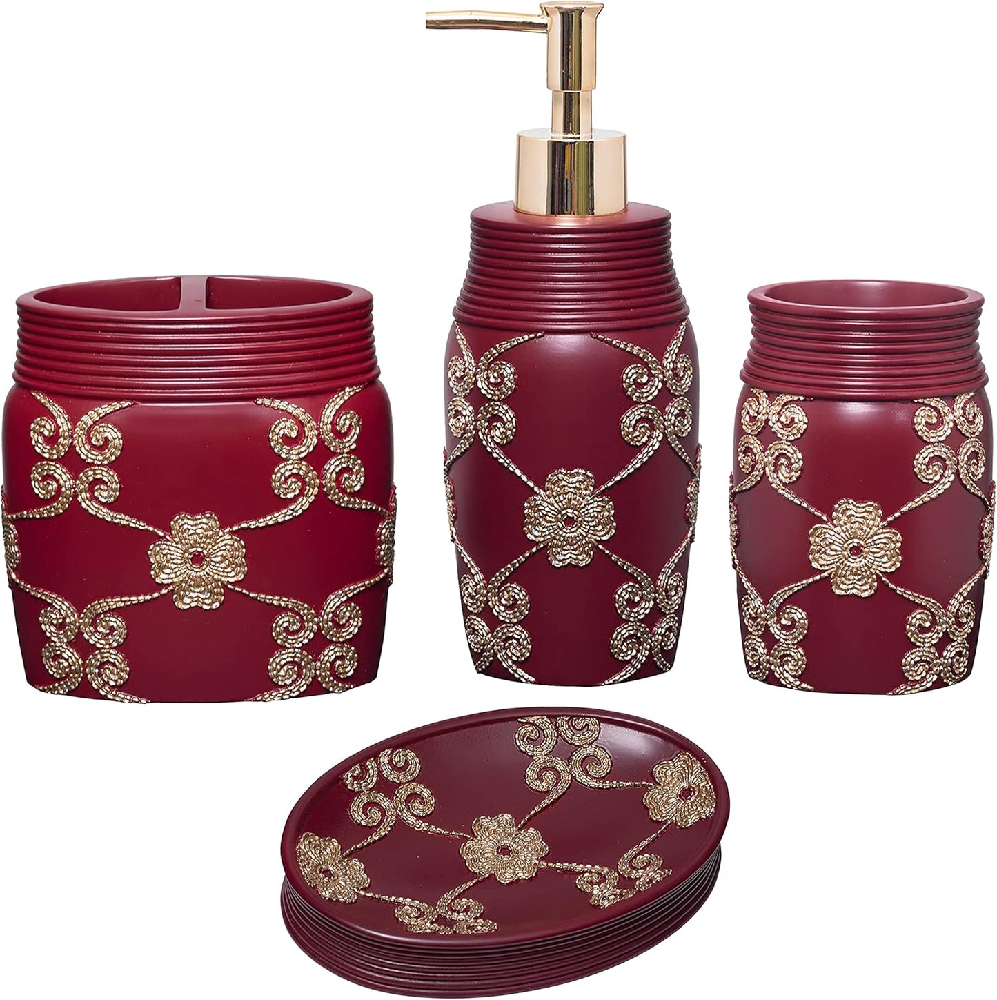 Elegant Rose Burgundy Bathroom Set by Zahari Home - 4pc Accessory