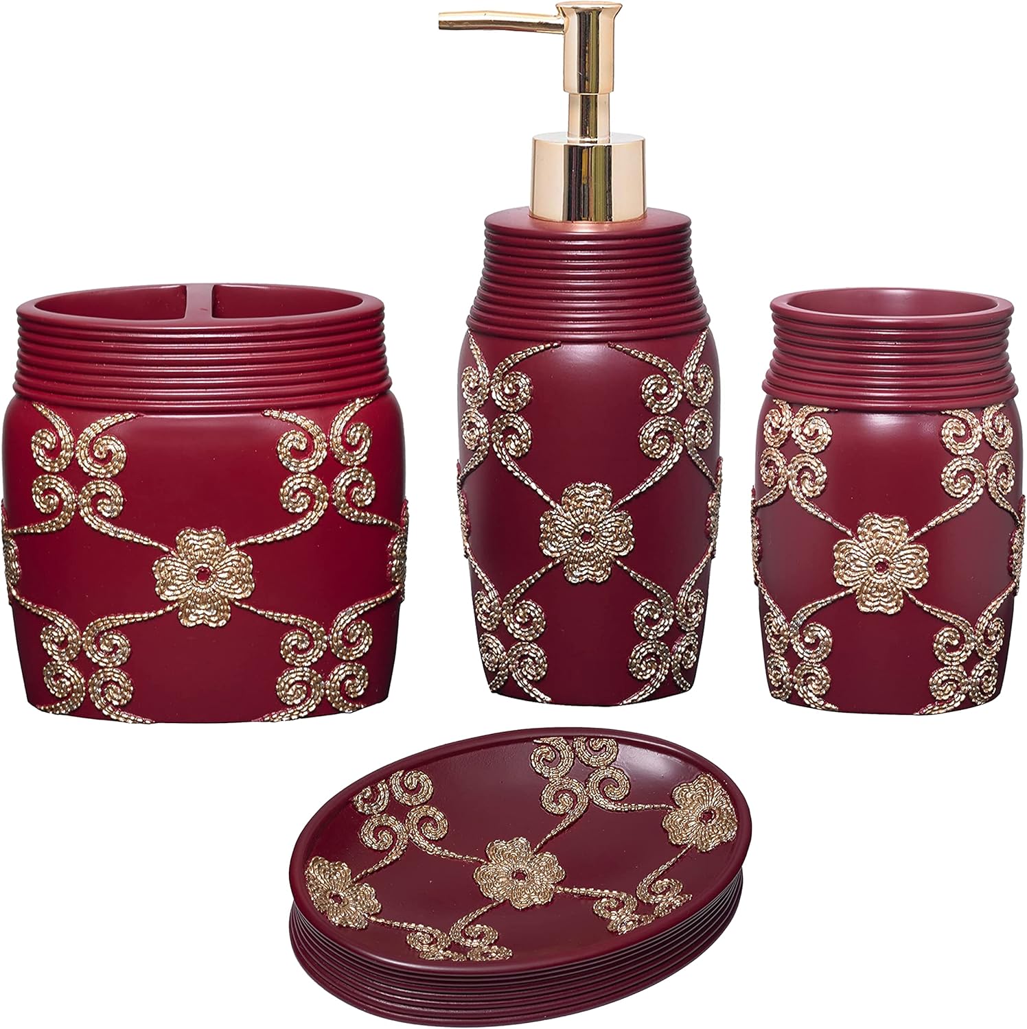 Elegant Rose Burgundy Bathroom Set by Zahari Home - 4pc Accessory