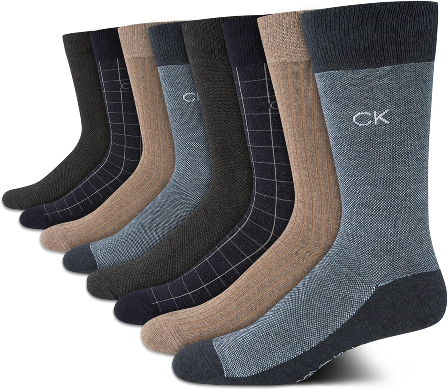 Calvin Klein Men's Dress Socks - 8 Pack Cotton Crew Socks