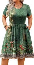 IN'VOLAND Plus Size Summer Dress Short Sleeve Mini - Comfortable