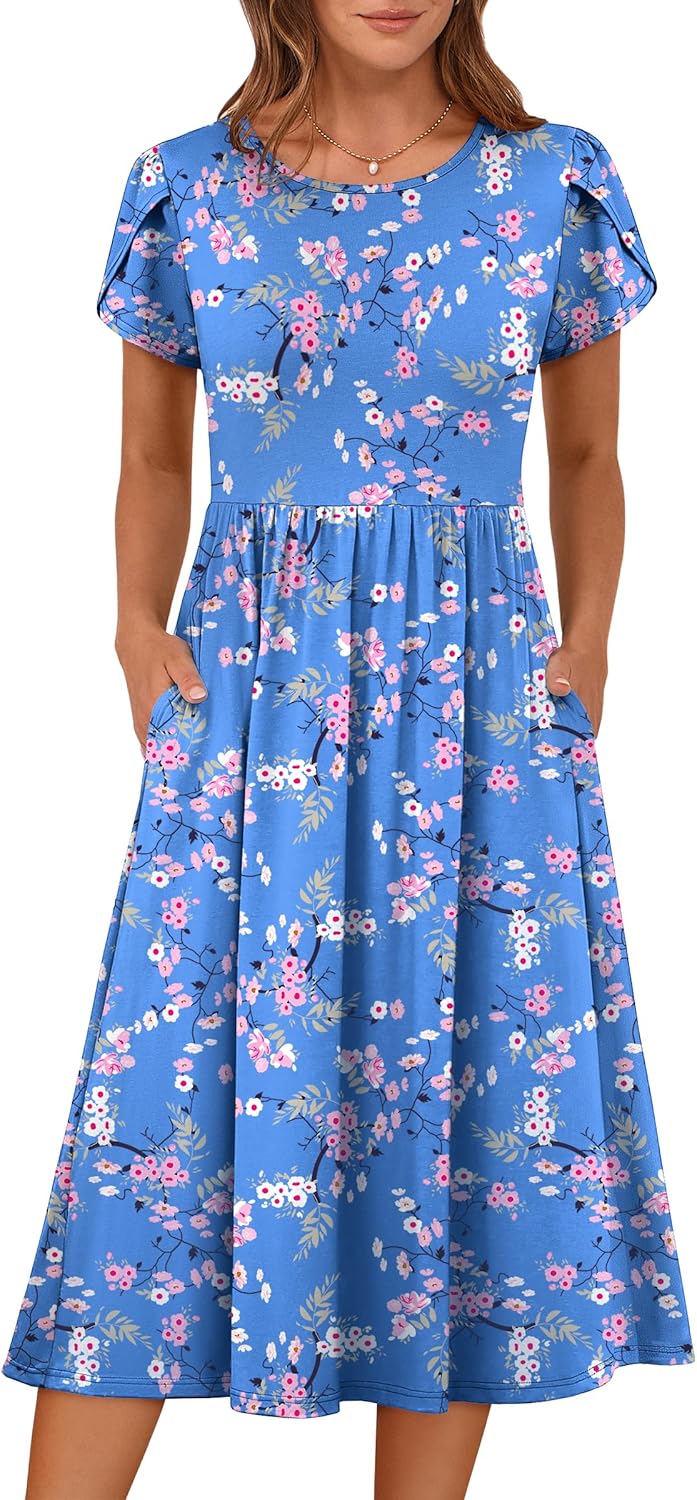 Stylish Women's Summer Floral Midi Dress with Pockets