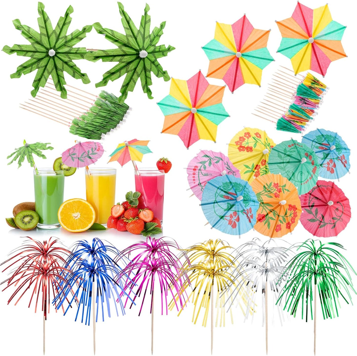 180 Pcs Tropical Cocktail Umbrellas Assortment