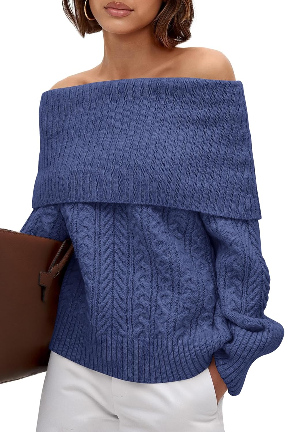 Stylish Off The Shoulder Cable Knit Sweater for Women 2025