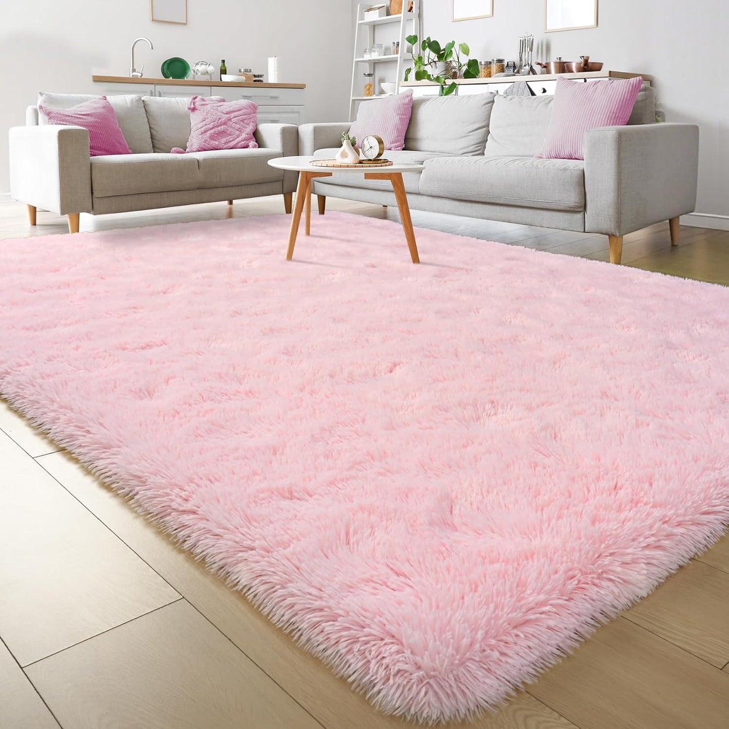 Fluffy Pink Area Rugs for Bedroom Girls Room, 8x10 Soft Rug