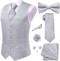 Hi-Tie Men's Silk Vest and Tie Set - Complete 7PCS Formal Ensemble