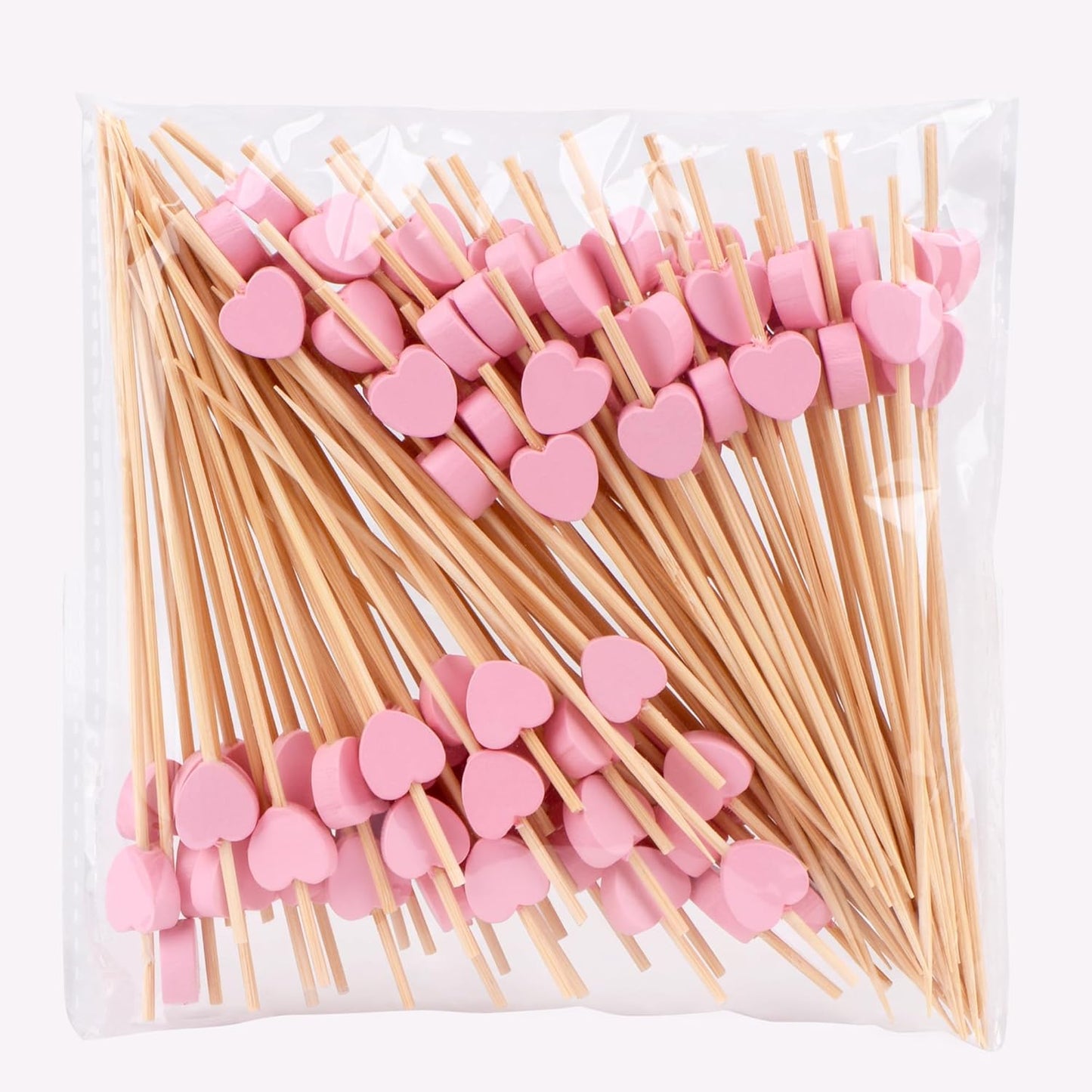Heart-Shaped Bamboo Toothpicks: 100 Pack Pink
