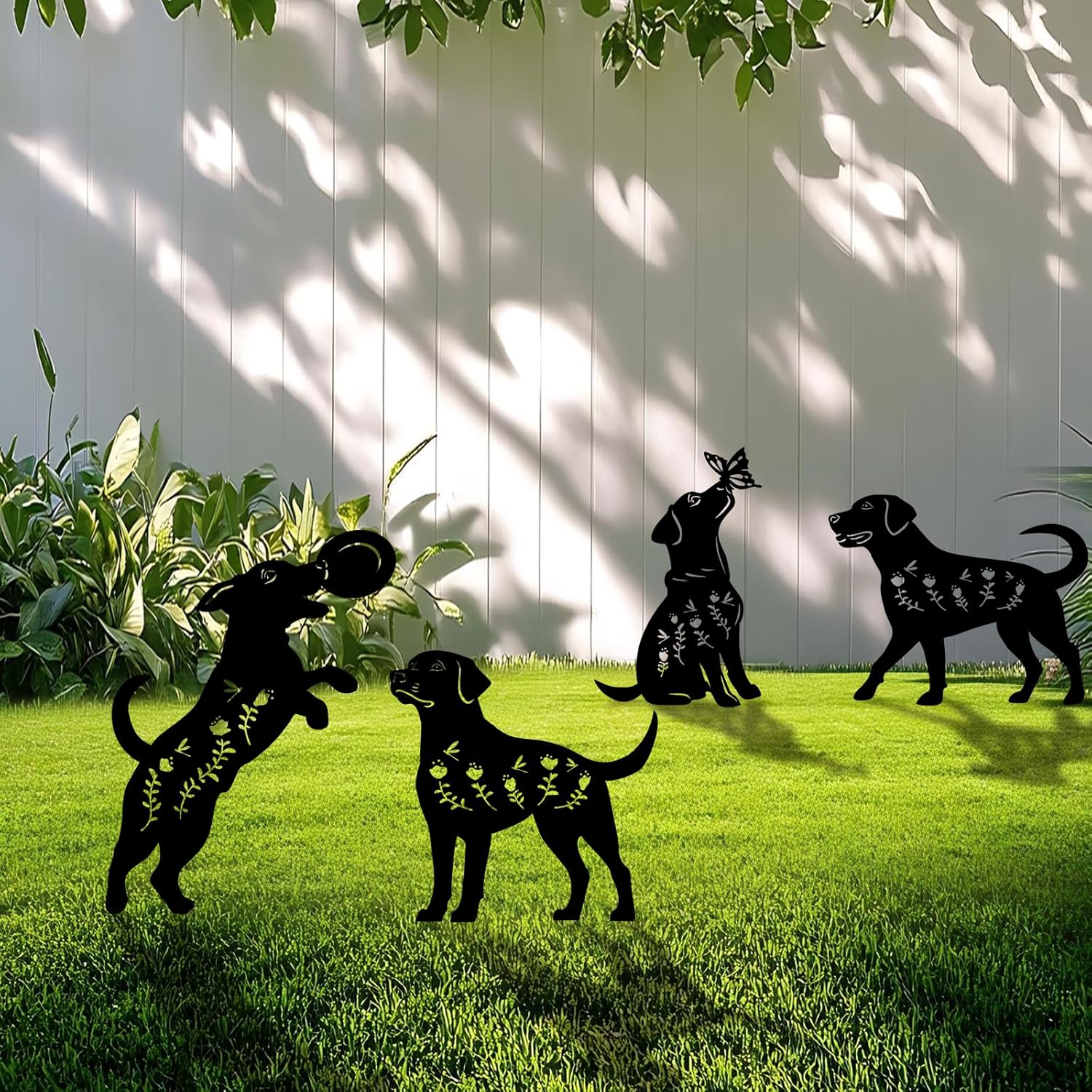 4 Pack Dog Metal Garden Decorative Stakes for Outdoor Decor