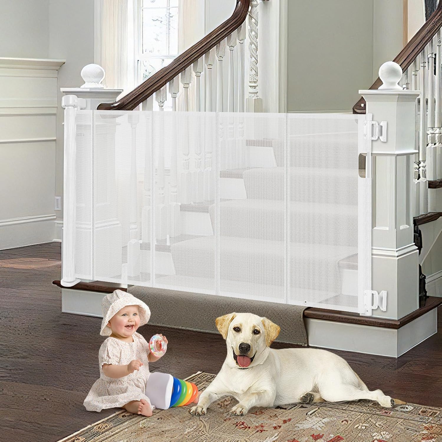 Reinforced Retractable Baby Gate for Stairs - 55 in Wide