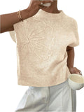 SOLY HUX Women's Ribbed Floral Knit Short Sleeve Sweater - Comfortable