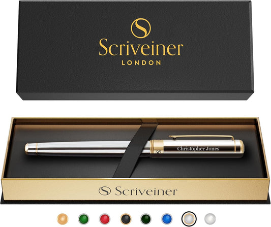 Scriveiner Personalized Silver Chrome Rollerball Pen for Luxury