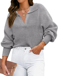 ZESICA Women's Lapel Collar V Neck Ribbed Knit Sweater - Cozy Fall 4-6