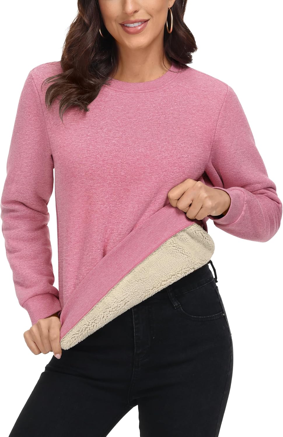 Sherpa Lined Sweatshirts for Women - Warm Fleece Pullover Tops