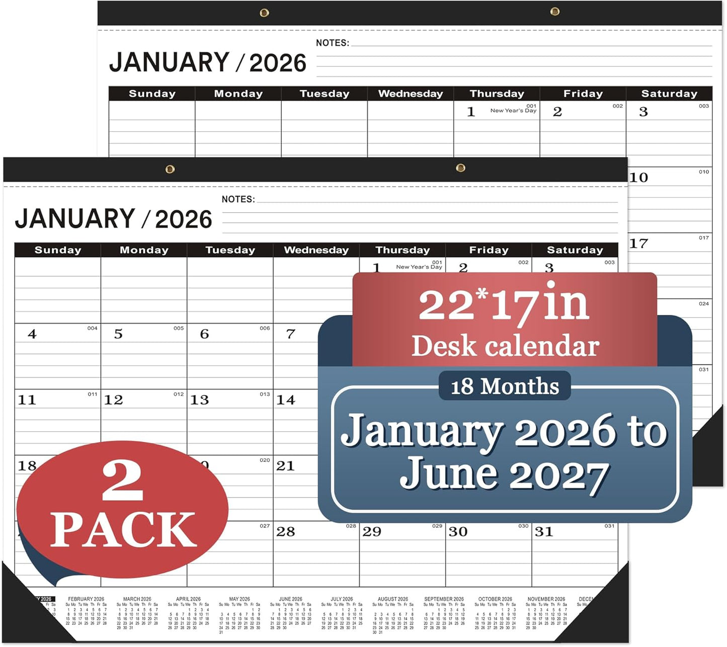 Extra Large Desk Calendar 2026-2027 for Effective Planning