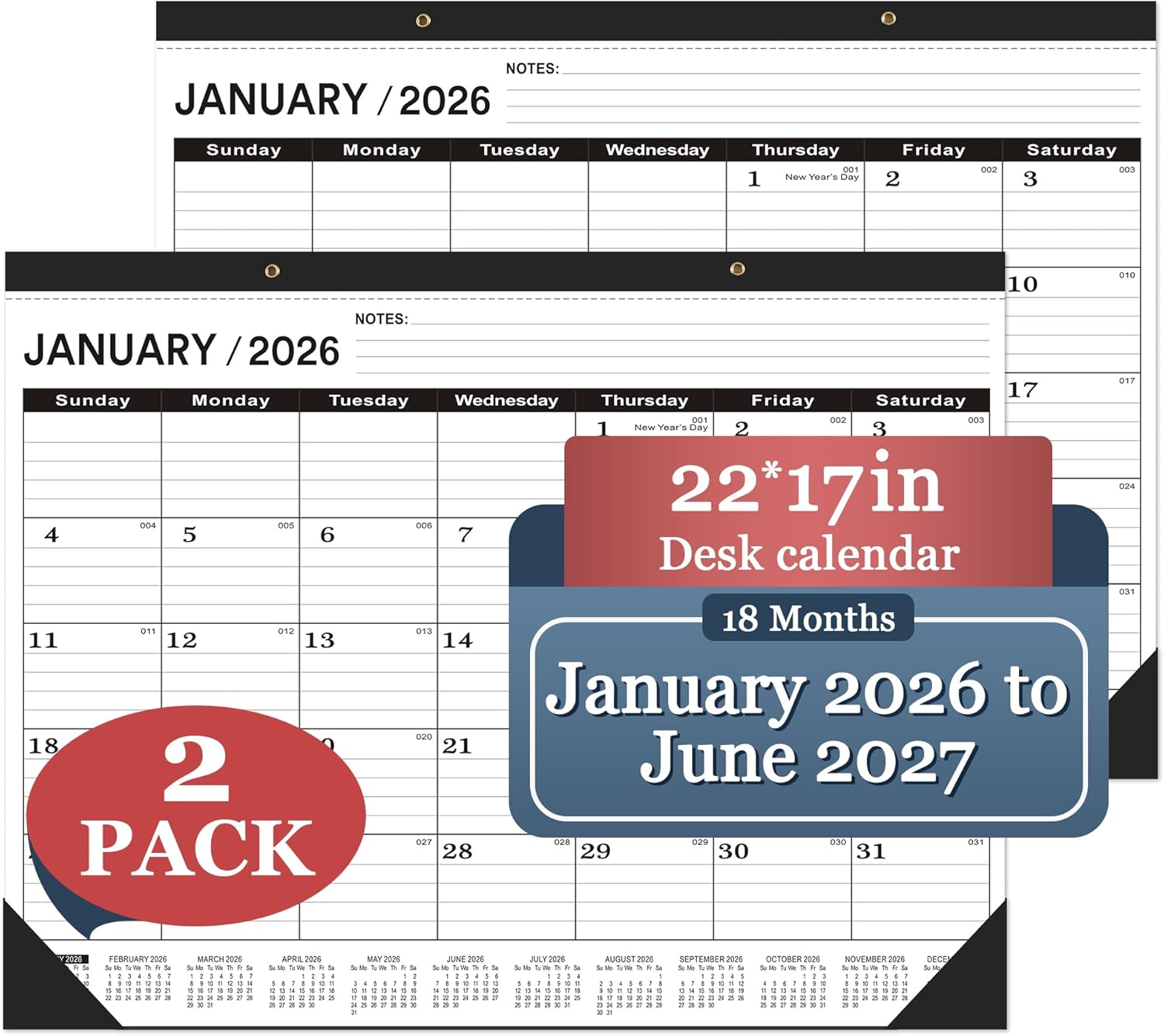 Extra Large Desk Calendar 2026-2027 for Effective Planning