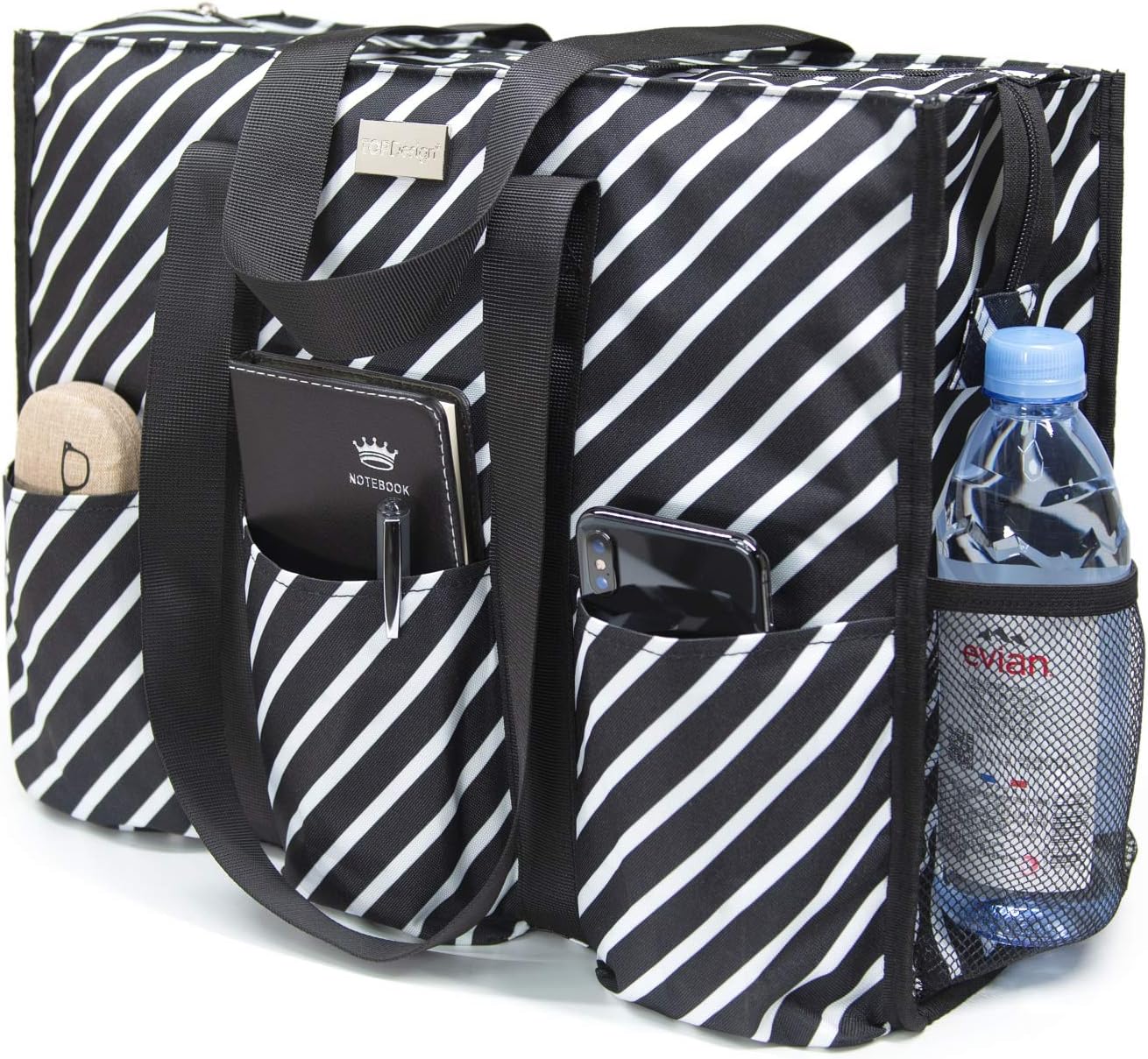 Utility Water Resistant Tote Bag with 13 Pockets for Women
