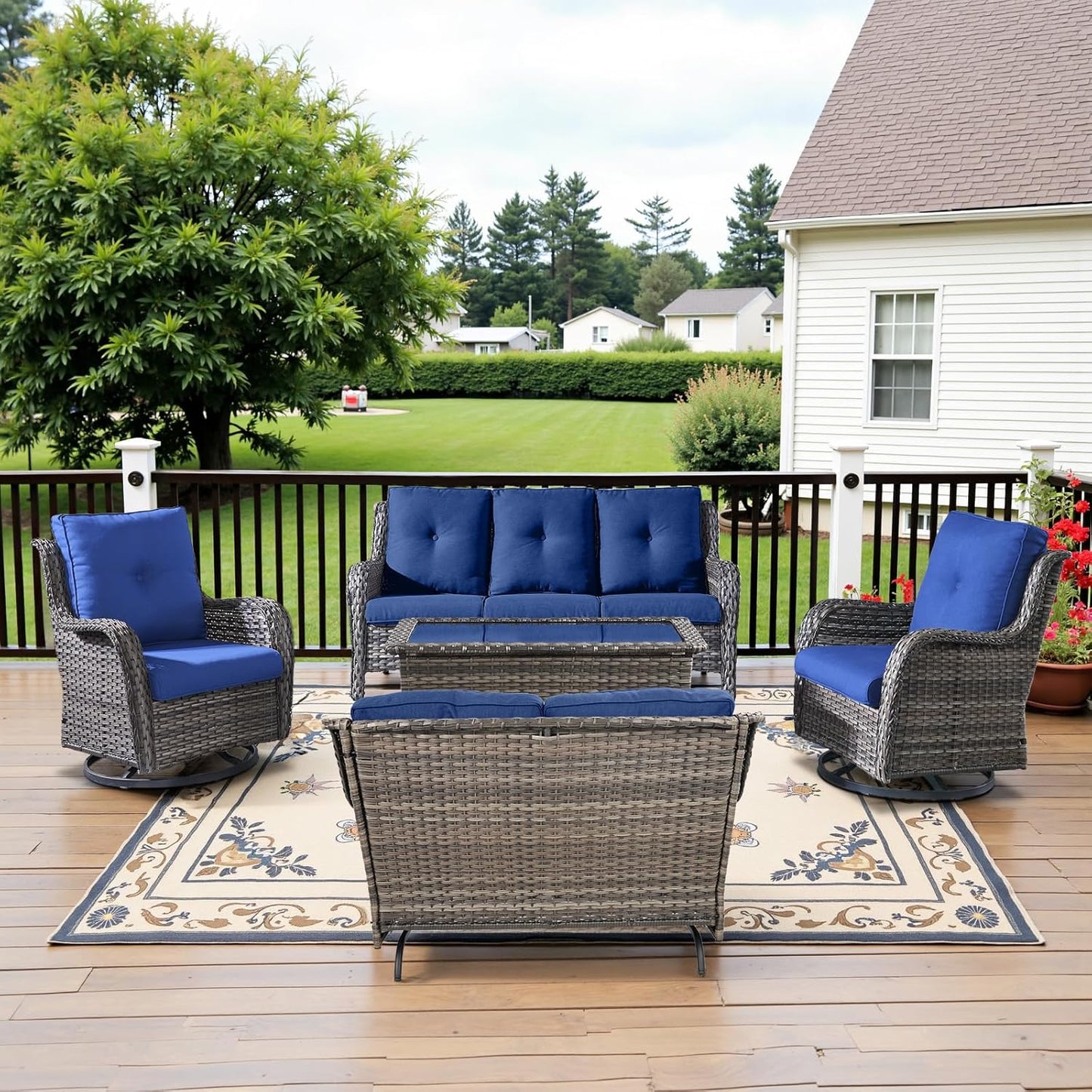 5 Piece Outdoor Patio Furniture Set with Loveseat and Chairs